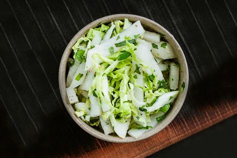 A Quick Asian Pear and Cabbage Slaw Recipe With a Ton of Flavor Payoff - Eater Cabbage Slaw Recipes, Southern Side Dishes, Asian Pear, Braised Cabbage, Lipton Onion Soup Mix, Slaw Recipe, Goat Cheese Recipes, Gluten Free Restaurants, Cheesy Casserole