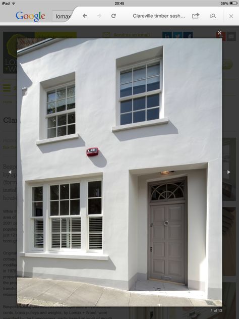 White render; cottage style windows Painted Render House, White Render White Windows, Cottage Style Windows, House Render, Wooden Sash Windows, Terrace House Exterior, Georgian Windows, Rendered Houses, 1970s House