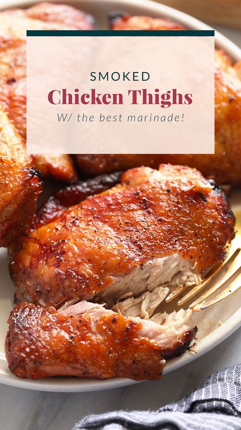 Smoked Chicken Thigh Marinade, Traeger Smoked Chicken Thighs, Smoked Chicken Thighs Electric Smoker, Smoked Chicken Thighs On Pellet Grill, Traeger Chicken Thighs, Smoker Recipes Chicken, Thigh Marinade, Smoked Chicken Thighs, Smoked Chicken Recipes