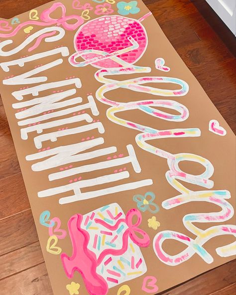 Disco balls never fail to be my favorite ✨🪩🎀 21st Bday Signs Ideas, 21 Bday Sign Ideas, Disco Banner, 21st Sign, Brown Banner, 18th Birthday Banner, Bday Banner, Diy Banners, 17 Birthday Cake