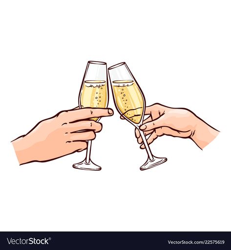 Hand Holding Champagne Glass Drawing, Hand Holding Wine Glass Drawing, Champagne Glasses Clinking, Bottle Drawing, New Year Illustration, Bff Tattoos, Sketch Style, Printable Scrapbook Paper, Poor Posture