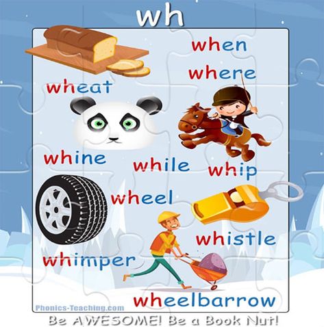 wh words Phonics Puzzle - FREE online jigsaw puzzle - Works on Desktop & Tablet - Ideal for Phonics Practice and Revision. Wh Words, Student Reference, Phonics Chart, Digraph Words, Phonics Blends, Phonics Flashcards, Consonant Digraphs, Teaching Character, Phonics Posters