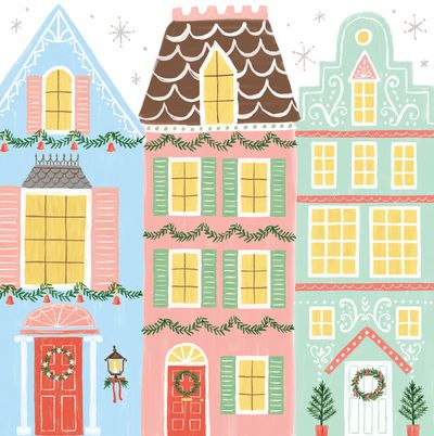 Christmas House Art, Christmas Houses Illustration, Christmas House Illustration, Christmas Village Illustration, Magic Paintbrush, Ceramic Village, Sugarplum Christmas, Christmas Houses, Advocate Art