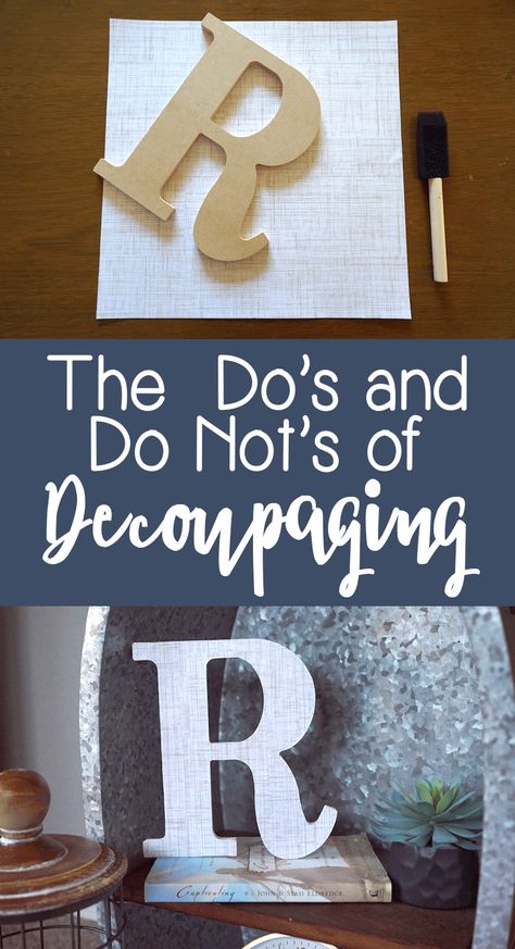 How to Properly Decoupage Decor | Do's and Do Not's | Rise and Renovate Modge Podge On Wood, Mod Podge On Wood, Wooden Letter Ideas, Decoupage Letters, Decoupage Decor, Decoupage Wood, Decoupage Diy, Diy Letters, Christmas Decorations Living Room