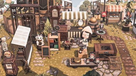 Animal Crossing Flea Market Ideas, Acnh Flea Market Ideas, Acnh Cottagecore Market, Acnh Flea Market, Animal Crossing Flea Market, Acnh Antique Shop, Acnh Fairycore Shopping District, Acnh Antique, Animal Crossing Antique Shop