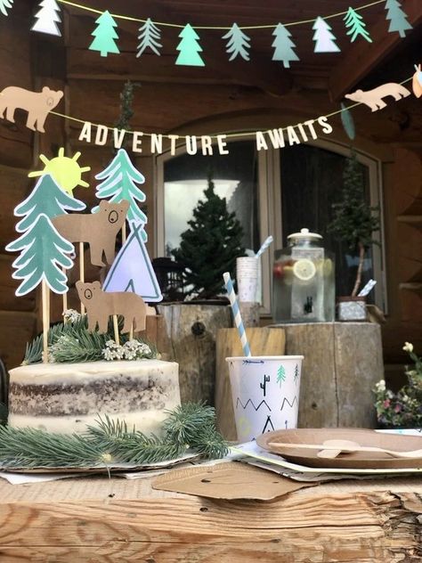 Mountain Birthday, Adventure Baby Shower Theme, Explorer Party, Adventure Birthday Party, Camping Theme Birthday, Adventure Party, Adventure Baby Shower, Camping Birthday Party, Wooden Cutlery