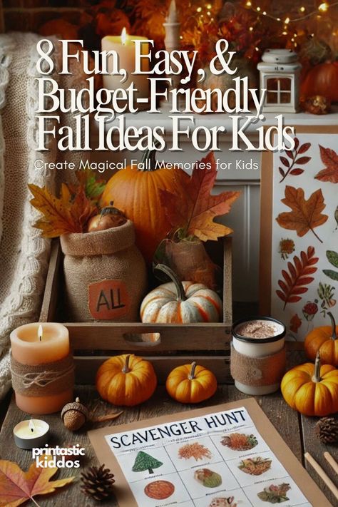 🍂 Create magical fall memories with your kids! 🎃 Discover 8 fun, easy, and budget-friendly fall activities, from DIY crafts to outdoor adventures. 🍁 Perfect for busy parents looking for creative ways to celebrate the season without overspending. Make this autumn unforgettable with these simple, low-cost ideas that spark joy and learning! 🍂 #FallActivitiesForKids #BudgetFriendlyFallFun #AutumnCrafts #FamilyMemories #FallFunOnABudget Pumpkin Patch At Home, Easy Fall Activities, Kids Diy Ideas, Diy Pumpkin Patch, Fall Activities For Kids, Fall Scavenger Hunt, Autumn Activities For Kids, Fun Activities To Do, Kids Create