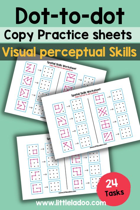 Dot to Dot Copy Practice Worksheets Visual Perception Activities Worksheets, Visual Spatial Activities, Visual Perception Worksheets, Visual Perceptual Activities, Visual Perception Activities, Pattern Worksheet, Dot Worksheets, Pattern Activities, Physical Activities For Kids