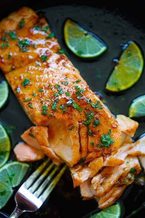 Honey Lime Salmon - sweet and zesty salmon with honey, lime juice and soy sauce. Takes 15 mins and great for tonight’s dinner | rasamalaysia.com Honey Lime Salmon, Lime Salmon Recipes, Zucchini Lasagna Rolls, Salmon Soy Sauce, Mango Avocado Salsa, Lime Salmon, Rasa Malaysia, Zucchini Lasagna, Lasagna Rolls