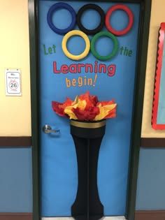 School Olympics Decorations, Olympics Door Decor, Olympic Theme Door Decorations, Olympic Door Decorations, Olympic Theme Classroom Door, Olympic Classroom Door, Olympic Decorations Classroom, Olympic Theme Bulletin Board Ideas, Olympic Door Decorations For School