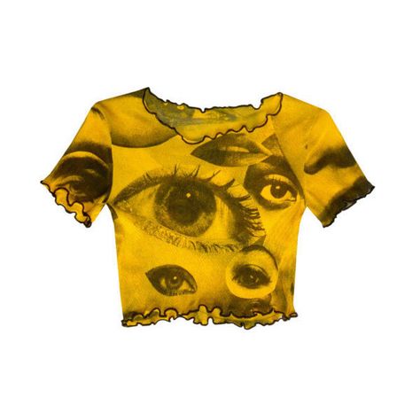 Eyes Mesh Crop Top Yellow ($36) Shirts Crop Tops, Shirts Crop, Mesh Crop Top, Crop T Shirt, Yellow T Shirt, Yellow Shirts, Mode Inspo, Mode Vintage, Dream Clothes