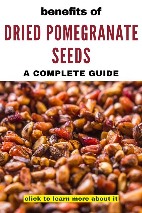 Image of dried pomegranate seeds with text explaining their nutrition, benefits, and uses. Learn how to buy and store these nutritious seeds for a healthy diet. #DriedPomegranateSeeds #HealthyEating #Superfoods Pomegranate Seeds Benefits, Dehydrating Food, Bitters Recipe, Seed Cycling, Pomegranate Recipes, Seeds Benefits, Edible Seeds, Pomegranate Fruit, Nuts & Seeds