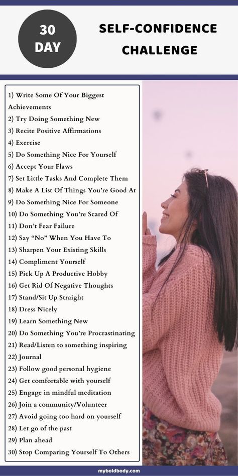 Self Confidence Challenge, Self Esteem Building Activities, Confidence Challenge, Boost Your Self Esteem, 30 Day Transformation, Self Esteem Worksheets, Self Improvement Quotes, Confidence Boosters, Self Confidence Tips