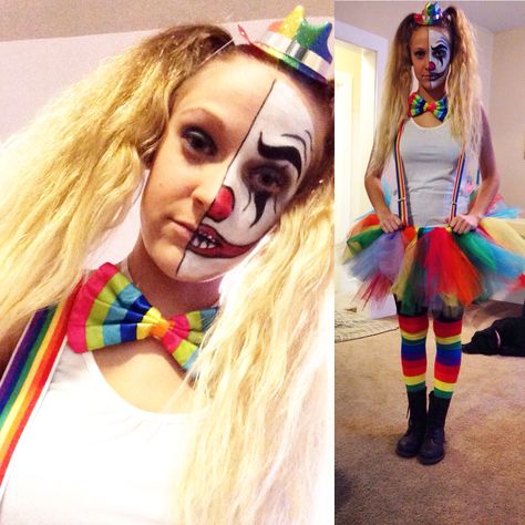 My DIY cute but scary clown costume!! ❤️ HAPPY HALLOWEEN! Scary Clown Outfit, Halloween Clown Scary, Diy Clown Costume, Clown Costume Diy, Scary Kids Costumes, Evil Clown Costume, Scary Clown Costume, Clown Costume Women, Clown Outfit