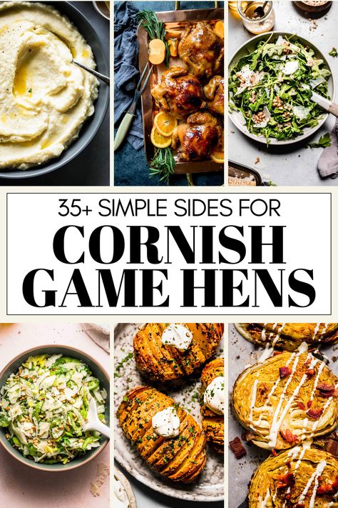 Wondering what to serve with cornish hens for dinner? This handy guide covers it all. From veggies, to potatoes, and more. Sides For Cornish Hens, Cornish Hen Sides Dishes, Cornish Hen Side Dishes, Side Dishes For Cornish Hens, Cornish Hens For Thanksgiving, Cornish Hen For Thanksgiving, Recipe For Cornish Game Hens, Baked Cornish Hens, Chardonnay Food Pairing