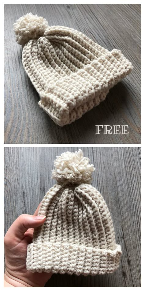 The Easiest Hat Free Crochet Patterns - DIY Magazine Crochet Mens Hat Pattern, Crochet Hat Pattern Kids, Easy Crochet Hat Patterns, Crochet Beanie Pattern Free, Crochet Adult Hat, Crochet Hat For Beginners, Crochet Stocking, Crochet Baby Hat Patterns, Easy Crochet Hat