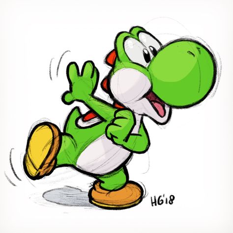 Yoshi Drawing, Nintendo Mario Bros, Green Cartoon, Mario Yoshi, Cartoon Style Drawing, Mario Games, Nintendo Characters, Super Mario World, Super Mario Art