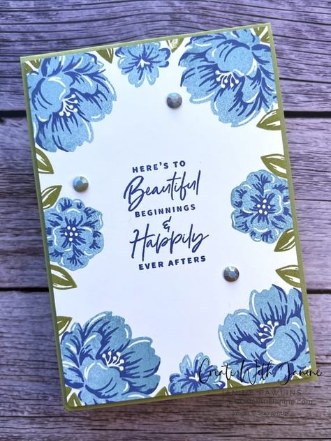 Su Two Tone Floral Cards, Stampin Up Two Tone Floral Cards, Two Tone Flora Stampinup, Stampin Up Two Toned Flora, Two Tone Floral Stampin Up Cards, Dahlias Flower, Happiness Abounds, Background Techniques, Wedding Scrapbook Pages