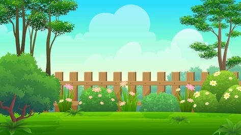 Beautiful backyard with wooden fence, gr... | Premium Vector #Freepik #vector #home-garden #yard #landscape-design #garden-design Backyard Landscaping Drawings, Animated Garden Background, Garden Background Drawing, Backyard Cartoon, Backyard Drawing, Garden Drawing Simple, Yard Drawing, Animated Garden, Yard Background