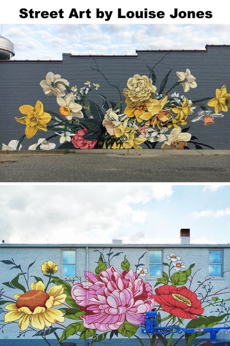 Bursts of Stylized Flowers by ‘Ouizi’ Transform Buildings Into Floral Canvases – My Street Inspiration Flower street art by Louise Jones Fence Murals, Louise Jones, Seni Mural, Garden Fence Art, Wall Street Art, Garden Mural, Urbane Kunst, Flower Mural, Street Art Banksy