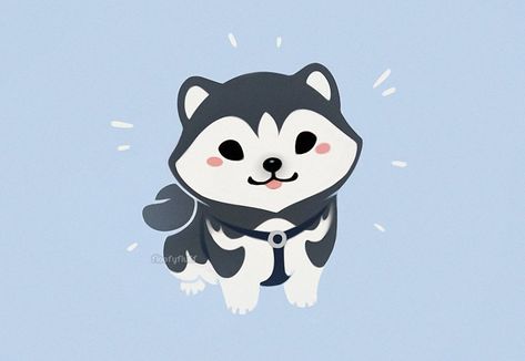 Fluffysheeps Art, Afternoon Fika, Husky Humor, Chibi Dog, Husky Drawing, Cute Dog Drawing, Sled Dog, Mini Dog, Kawaii Things