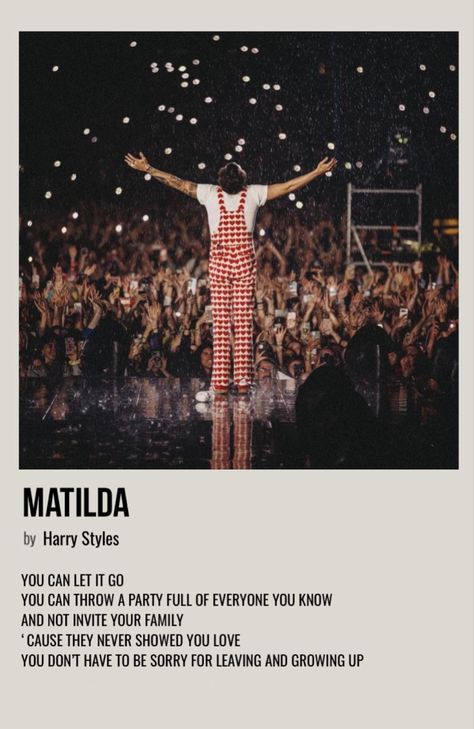 minimal polaroid song poster for matilda by harry styles Aesthetic Art Background, Matilda By Harry Styles, Harry Styles Matilda, Harry Styles Album Cover, Matilda The Musical, Harry Styles Songs, Background Quotes, Foto Collage, Sign Of The Times