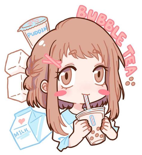 Bubble Tea by huihuimiko Chibi Food, Tea Illustration, Tea Logo, Baby Drawing, Ochako Uraraka, Chibi Girl, Kawaii Chibi, Tea Art, Cartoon Stickers