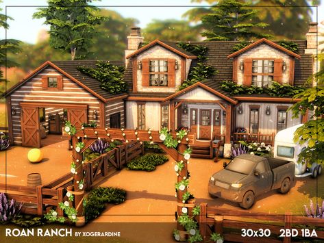 Sims 4 Modern Ranch, Sims 4 Ranch House Layout, The Sims 4 Ranch House, Sims 4 Ranch Build, Sims Ranch House, Sims 4 Ranch Style House, Sims 4 Ranch House, Horse Ranch House, Sims 4 Ranch