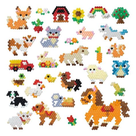 Embrace your love of animals with the Aquabeads Day on the Farm set! You'll be able to create fun designs with this colourful collection of Aquabeads and a little water.The set includes over 4000 star, solid and jewel beads in 40 colours, a creation display, a background sheet, design pegs, a layout tray, a sprayer, template sheets and instructions. Let your imagination lead the way as you bring your favourite farm animals to life, including horses, sheepdogs, sheep, cows and a pig. With colourf Water Arts And Crafts, Doll Garden, Beading For Kids, Art Perle, Star Beads, Aqua Beads, Bead Charms Diy, Melting Beads, Water Art