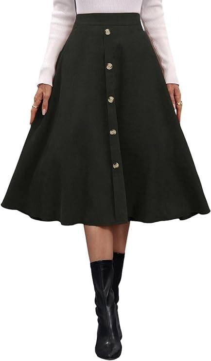 Amazon.com: Dokotoo Women's High Waist A-Line Skirt Skater Midi Skirt with Hidden Zipper Casual Button Front Flared Long Skirts Black Medium : Clothing, Shoes & Jewelry Midi Pleated Skirt, Long Skirts For Women, Long Skirts, Pleated Midi Skirt, Black Media, A Line Skirt, Hidden Zipper, Long Skirt, A Line Skirts