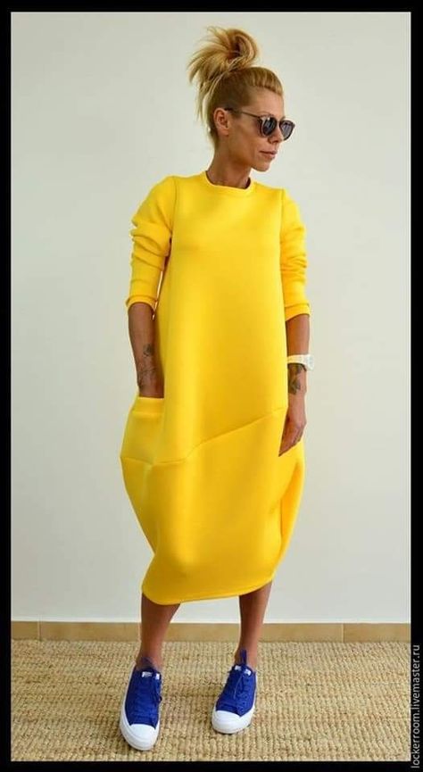 Edgy Plus Size Fashion, White Loose Dress, Yellow Dress Casual, Oversized Tunic Dress, Yellow Long Dress, Edgy Dress, Neoprene Dress, Afrikaanse Mode, Maxi Robes