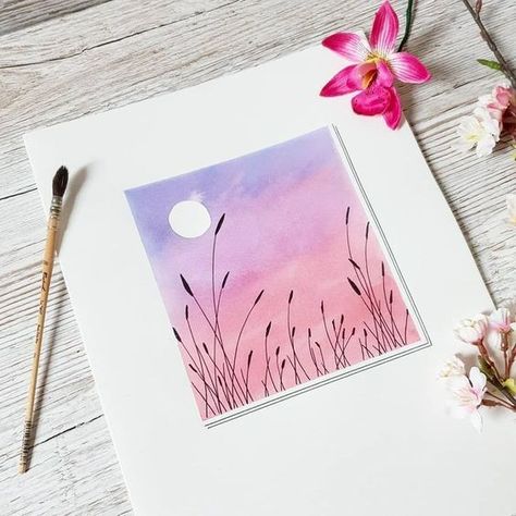 31 Easy Watercolor Art Ideas for Beginners Watercolor Paintings For Beginners, Watercolor Sunset, Simple Canvas Paintings, Watercolor Paintings Easy, Galaxy Painting, Seni Cat Air, 수채화 그림, Small Canvas Art, Watercolor Paintings Tutorials