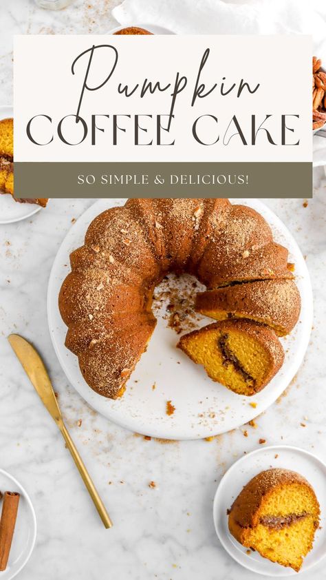 Pumpkin Coffee Cake Easy, Pumpkin Coffee Bundt Cake, Pumpkin Coffee Cake Bundt, Sour Cream Pumpkin Coffee Cake, Gluten Free Pumpkin Coffee Cake, Fall Bundt Cake, Pumpkin Coffee Cake Recipes, Pumpkin Bundt Cake Recipes, Coffee Cake Bundt