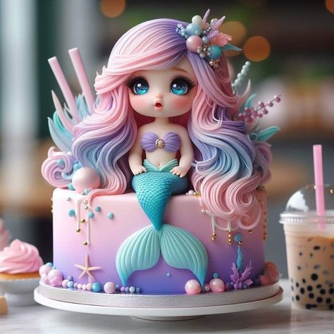 Fairy Birthday Cake, Little Mermaid Cakes, Mermaid Birthday Cakes, Princess Birthday Cake, Elegant Birthday Cakes, Birthday Cakes For Women, Little Mermaid Birthday, Amazing Cake, Celebration Birthday