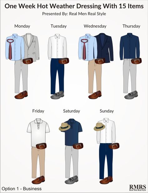 A Definitive Guide To A Man’s Interchangeable Wardrobe For Hot Weather | Dressing Sharp In The Heat Mens Summer Wardrobe, Interchangeable Wardrobe, Mens Work Outfits, Summer Elegance, Mens Business Casual Outfits, Stylish Mens Fashion, Mens Fashion Rugged, Men Stylish Dress, Mens Fashion Urban