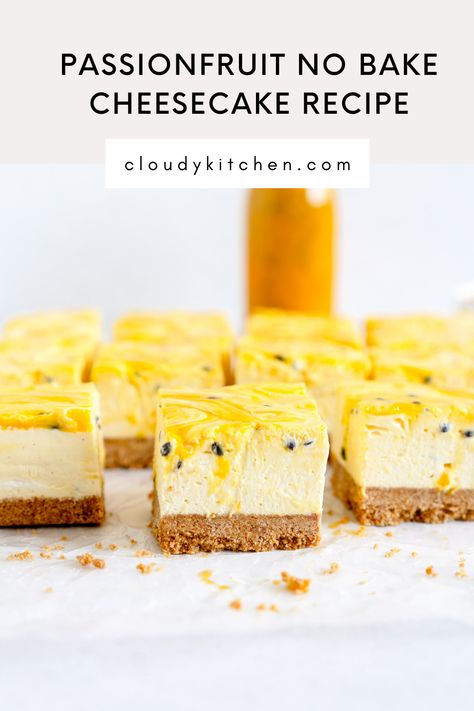 This Passionfruit No bake cheesecake is super easy to make and can be made to adapt to any filling. It has a graham cracker crust and an easy no bake cheesecake filling Passionfruit Curd, Easy Microwave Recipes, Passionfruit Cheesecake, Passion Fruit Curd, Passionfruit Recipes, Cheesecake Crust, Easy No Bake Cheesecake, Bake Recipes, Dessert Aux Fruits