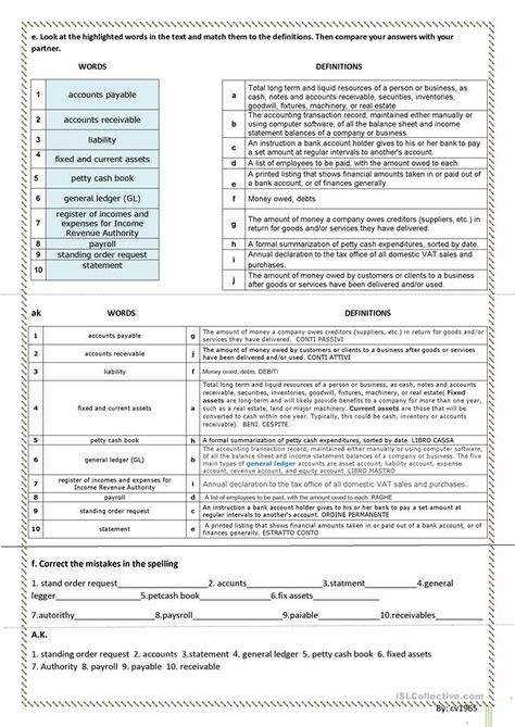 Basic accounting vocabulary, language through text, guided discovery - English ESL Worksheets for distance learning and physical classrooms Accounting Vocabulary, Learning Quickbooks, Finance Notes, Cfo Finance, Notes Idea, Basic Accounting, Business Students, Accounting Basics, Finance Accounting