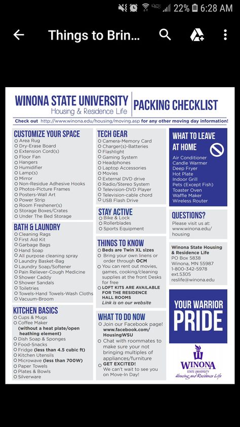 Winona State University, University Dorms, Residence Life, Dorm Room Designs, Packing Checklist, Tech Gear, University College, Moving Day, Colleges And Universities