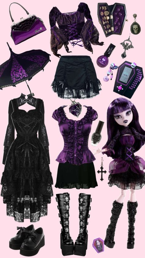 #fashion #clothes #elissabat #monsterhigh #purple Monster High Cosplay, Goth Fits, Goth Outfit Ideas, Monster High Clothes, Goth Clothing, Alt Outfits, Gothic Clothes, Purple Outfits, Grunge Goth