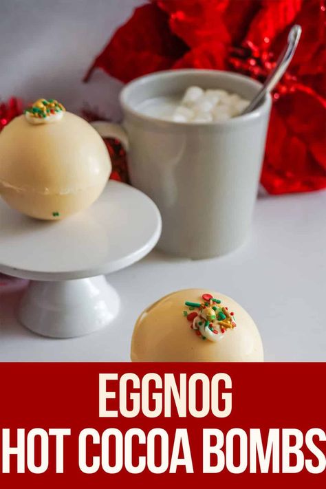 This Eggnog Hot Cocoa Bomb Recipe really got me motivated to create more Hot Cocoa Bomb Recipes. Keep reading to find out exactly what a hot cocoa bomb (or hot chocolate bomb) is and lots of other information you may have wondered about. Eggnog Hot Chocolate, Hot Cocoa Bomb, Diy Hot Chocolate, Hot Chocolate Cocoa, Hot Chocolate Bomb, Hot Chocolate Gifts, Bombe Recipe, Christmas Hot Chocolate, Chocolate Candy Melts