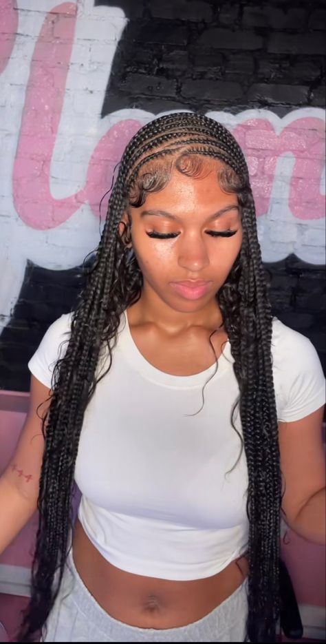 Braids With Skunk Patch, Fast Cornrow Hairstyles, Cross Cross Fulani Braids, Cris Cross Fulani Braids, 3 Layer Cornrow Hairstyles, Middle Part Tribals, Knot Hairstyles For Black Women, Zigzag Fulani Braids, Criss Cross Fulani Braids