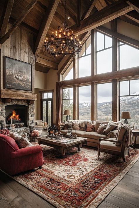 Western Farmhouse Living Room Modern Ranch Style Living Room, Western Farmhouse Living Room, Ranch Style Living Room, Ranch Living Room, Western Farmhouse, Ranch Living, Farmhouse Living Room Decor Ideas, Montana Homes, Room Decor Cozy