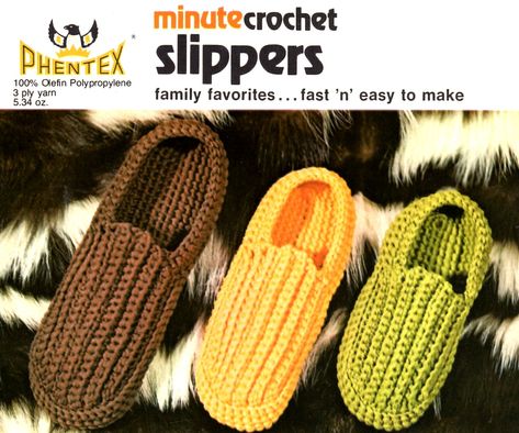 Minute Crochet Slippers for the Whole Family Fast and Easy to Make - Vintage Crafts and More Crocheted Slippers, Easy Crochet Slippers, Crochet Slippers Free Pattern, Crochet Shoes Pattern, Barefoot Sandal, Crochet Slipper Pattern, Baby Booties Pattern, Vintage Crochet Patterns, Womens Crochet Patterns