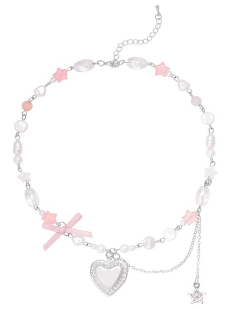 PRICES MAY VARY. Add a sweet final touch to your neck, goes well with any outfit with this stunning necklace to elevate your look with Y2K coquette cutecore aesthetic Choker style, 14” in length with 2” extender, beaded design with faux irregular pearls, pink star, heart pendants, dainty ribbon bow mixed, chunky retro zinc alloy heart drop, adjustable fit, lobster clasp closure Go-to style jewelries, you can wear it for any occasions as you want from daily basis, formal meeting, summer vacation Kawaii Coquette, Cutecore Aesthetic, Kei Jewelry, Y2k Kawaii, Kawaii Necklace, Trendy Stuff, Coquette Pink, Aesthetic Jewelry, Pink Accessories