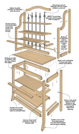 Diy Bakers Rack How To Build, Diy Bakers Rack, Woodsmith Plans, Baker's Rack, Bakers Rack, Home Coffee Bar, Low Cabinet, Woodworking Project, Building Plans