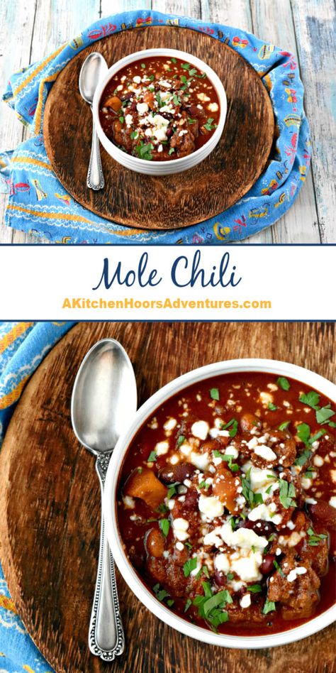 Leftover Mole Recipes, Mole Chili Recipe, Mole Chili, Mole Recipe, Chocolate Chili, Chile Recipes, Chili Recipe Crockpot, Chili Cook Off, Delicious Soup Recipes