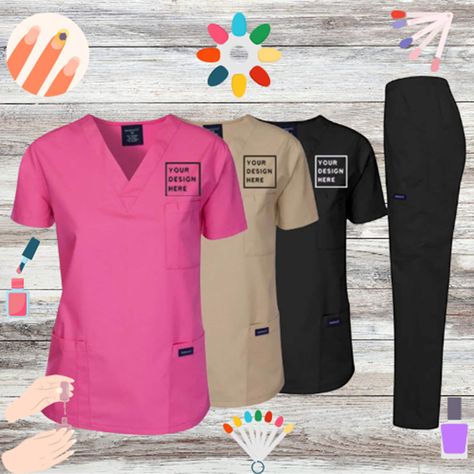 Nail technician Scrubs Set Top and Taps, Custom Scrubs Set, Scrubs Set Embroidery Design, Scrubs Set With Text, Gift Scrubs Set, Women's by EtiquetteByPaul on Etsy Custom Scrubs, Text Gift, Medical Scrubs, Scrub Sets, Nail Technician, Set Women, Pocket Pants, Pants Straight, Nail Designer