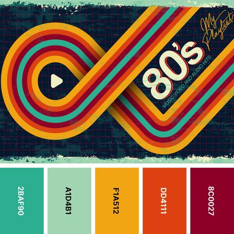 31 Retro Color Palettes for Throwback Designs - Color Meanings Abstract Color Schemes, Retro Modern Aesthetic, Retro Color Combinations, 80s Color Palette, Retro Color Scheme, 80s Colors, Vintage Colour Palette, Retro Color Palette, Freeze Frame