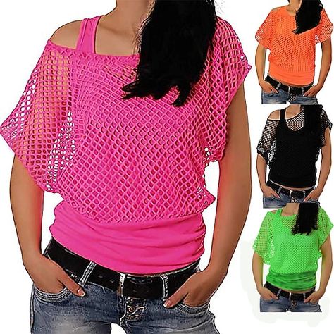 Neon T Shirt, 80s Costumes, 1980s Outfits, Style Année 80, Blusas Crop Top, 80s Inspired Outfits, 80s Party Outfits, Net Blouse, Halloween Carnival Party