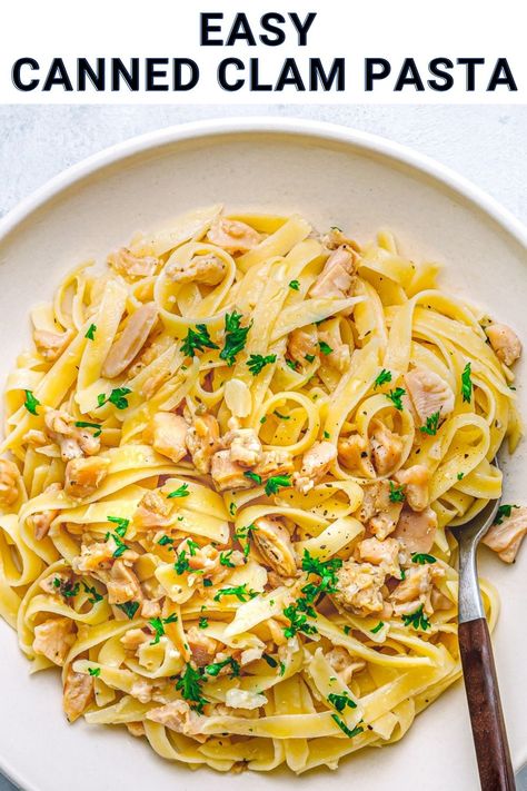 clam pasta Clams And Pasta Recipes, Spaghetti Clam Sauce Recipe, Pasta And Clams Recipe, Pesto Clam Pasta, Linguini With Clam Sauce Canned Clams, Frozen Clam Recipes, Clam Alfredo Pasta, Recipes With Canned Clams, Baby Clams Recipes Canned